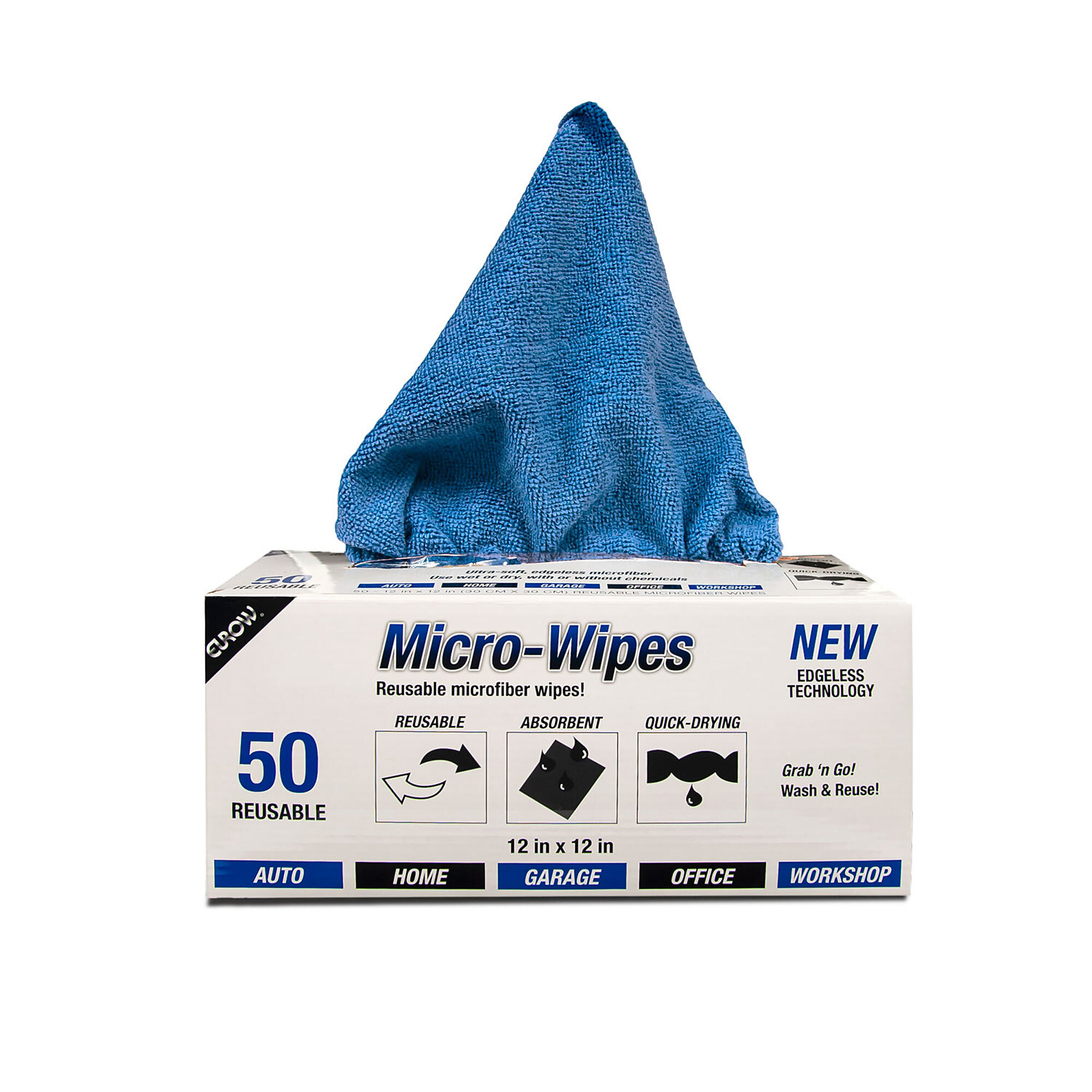 Eurow Micro-Wipes — 12in. x 12in., 50-Pack, Blue, Model# EU-MTD12-BLU-50